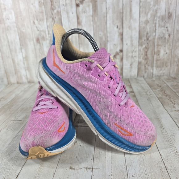 Hoka One One Women's Clifton 9 Pink Blue Running Shoes Size 7.5B - Picture 6 of 8